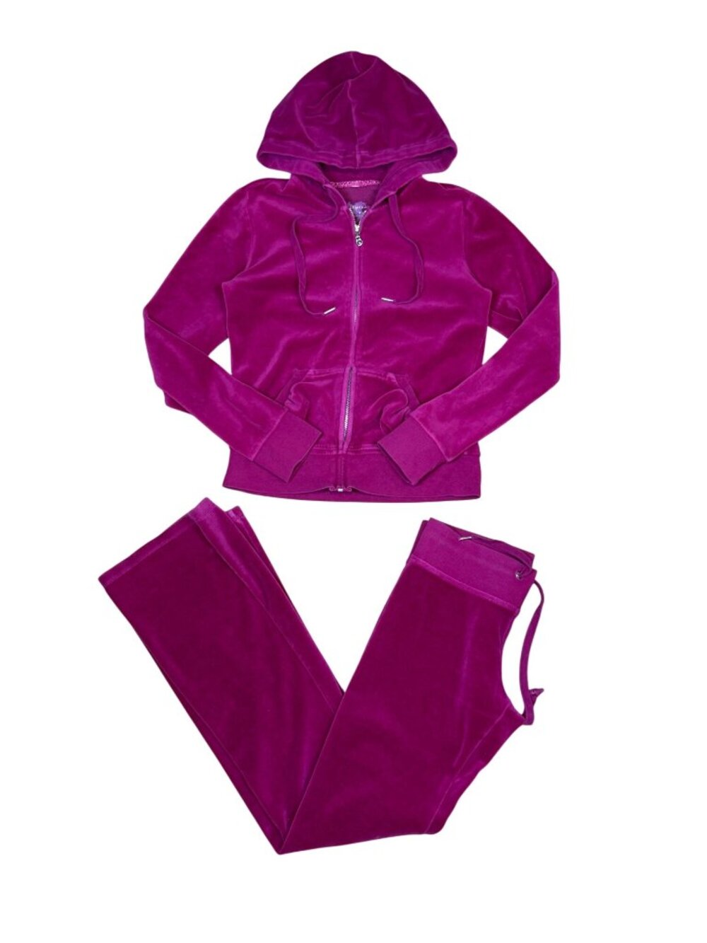 Y2K Express Velour Track Suit Fuchsia Berry Pink Small Top XS Low Rise Flare Pan